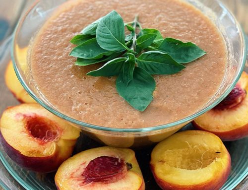 ROASTED PEACH + TOMATO GAZPACHO