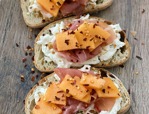 MELON BURRATA TOAST WITH CHILI HONEY